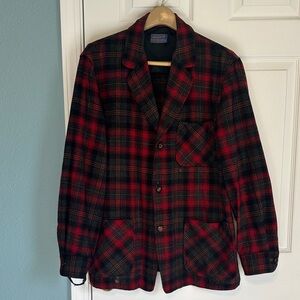 Vintage Pendleton 60s 70s Smoking Jacket Red Tartan Plaid Size L